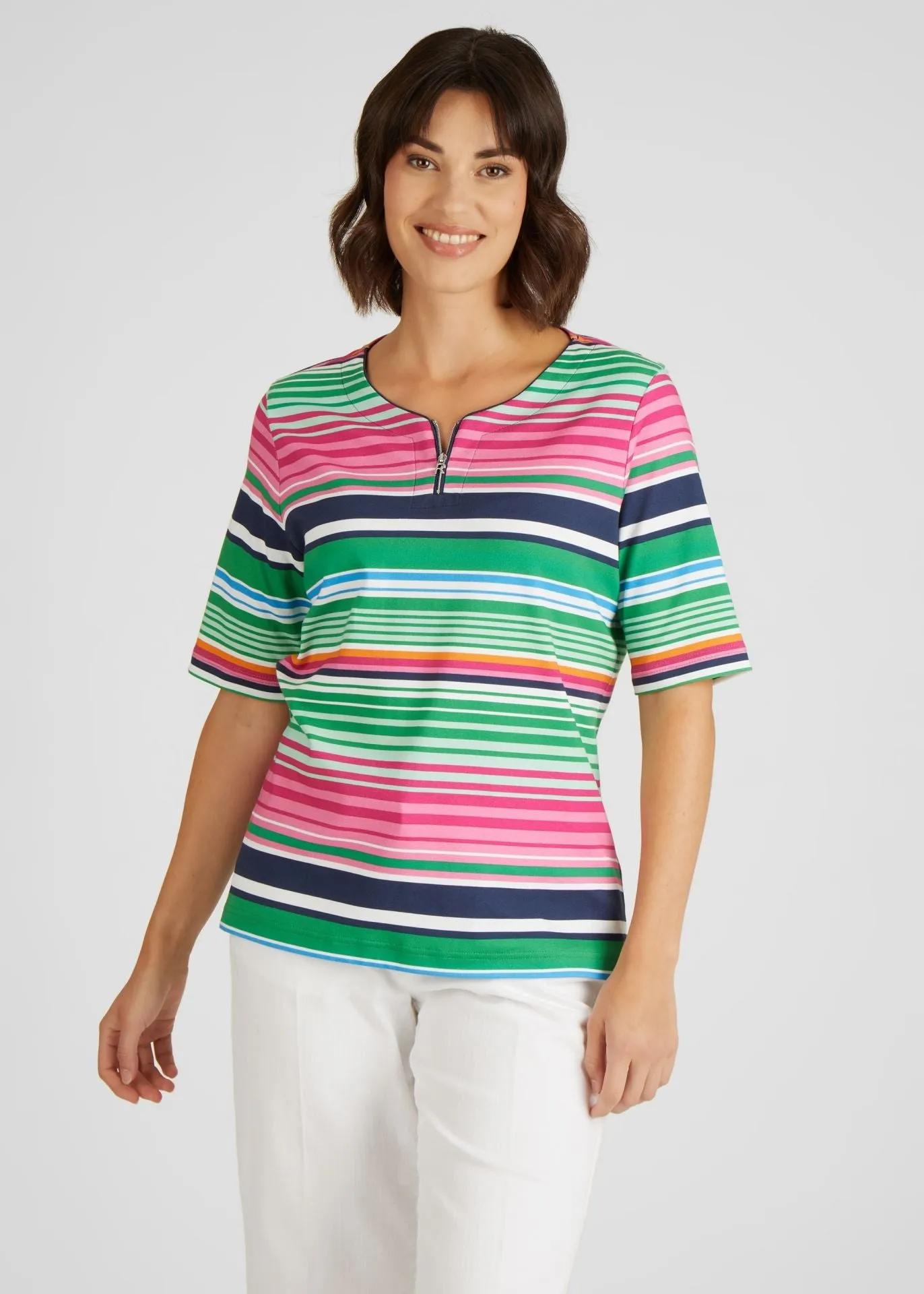 121359- Striped Top w/ Zip Neckline- Rabe