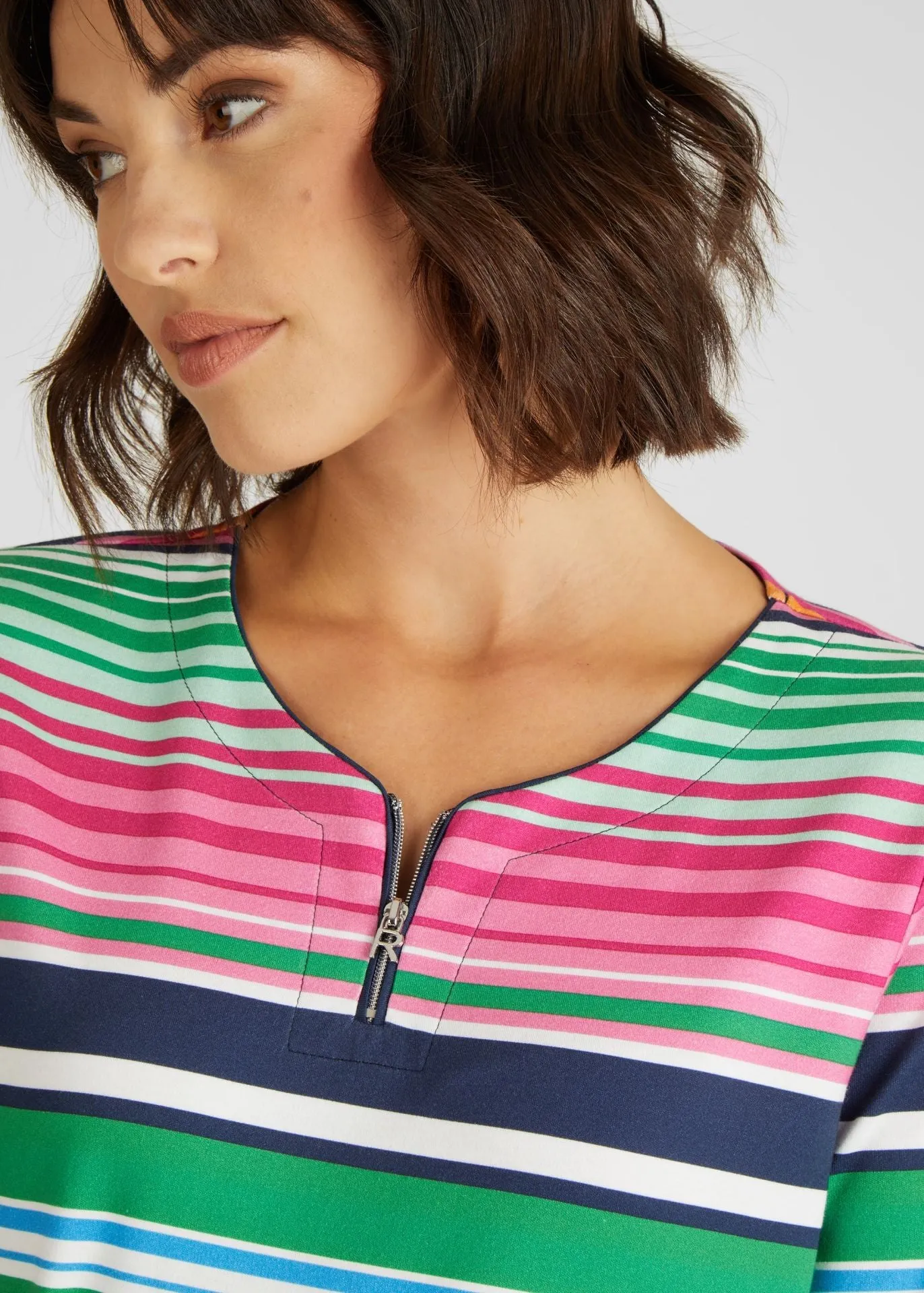 121359- Striped Top w/ Zip Neckline- Rabe