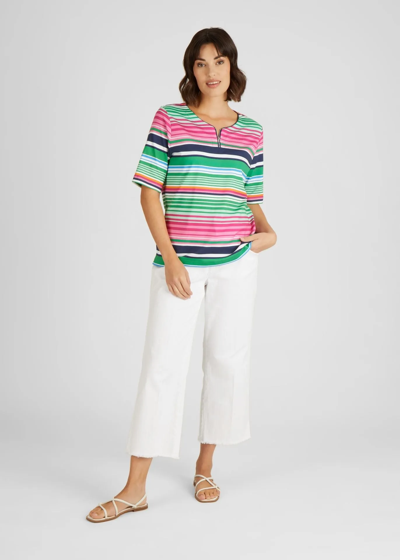 121359- Striped Top w/ Zip Neckline- Rabe