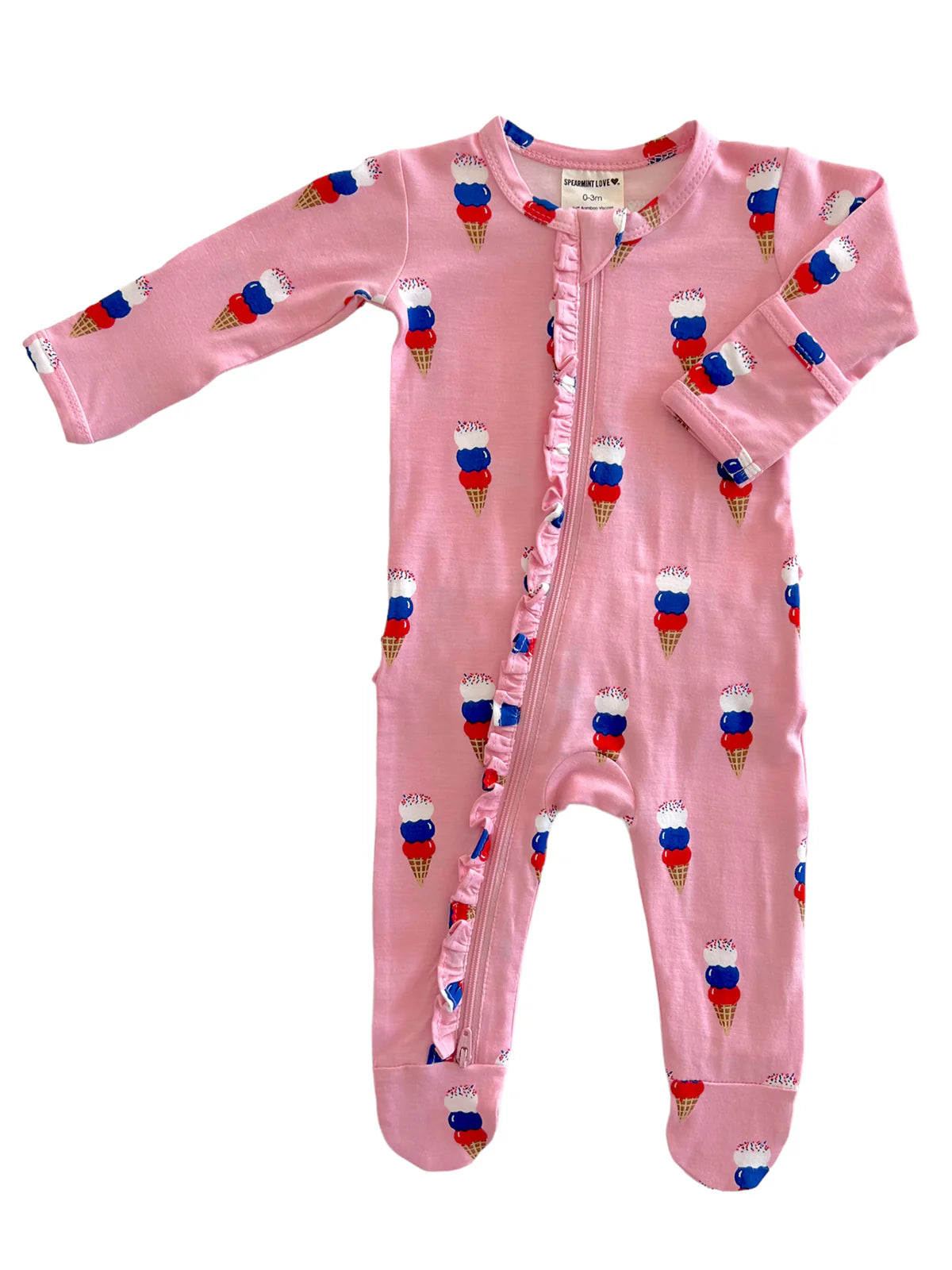 2-Way Ruffle Zip Footie | Pink Ice Cream