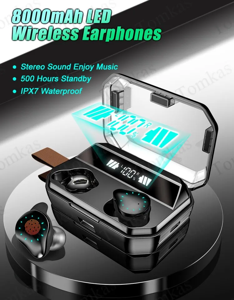 4000mAh Bluetooth Wireless Earphones - Waterproof Earbuds With LED Display