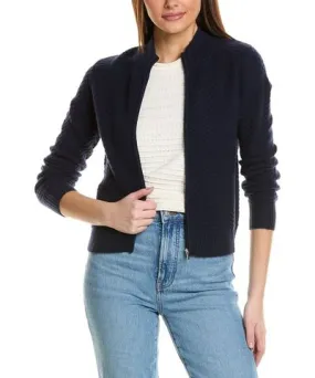 Amicale Cashmere Textured Zip Cashmere Bomber Jacket