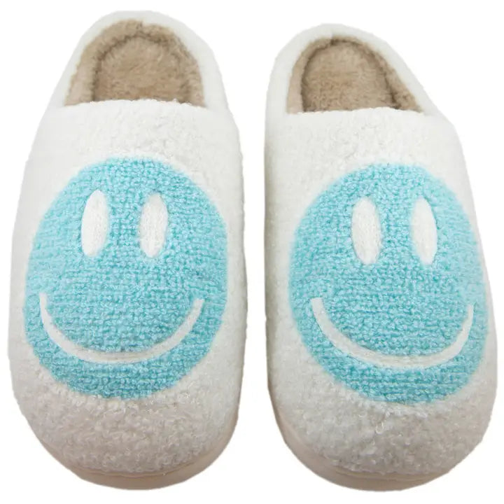 Aqua Happy Face Sherpa Slippers