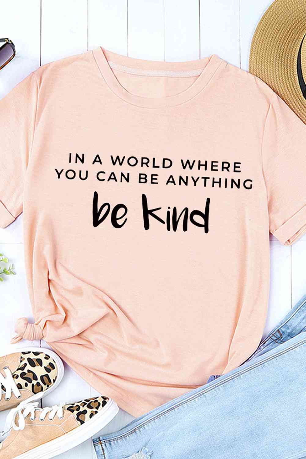 Be Kind Slogan Graphic Cuffed Tee