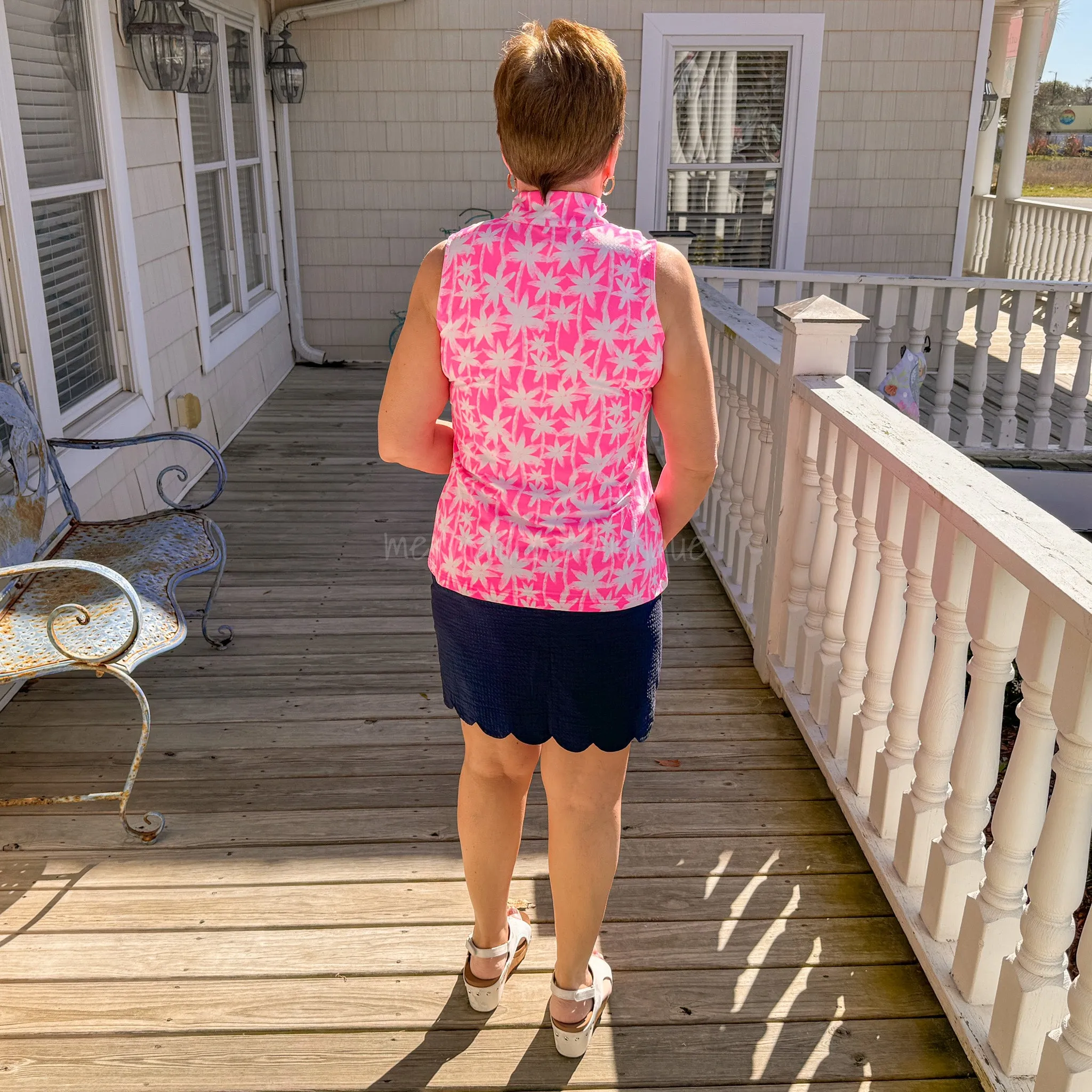 Beach Time Sleeveless Zip Top in Pink Brushed Palm