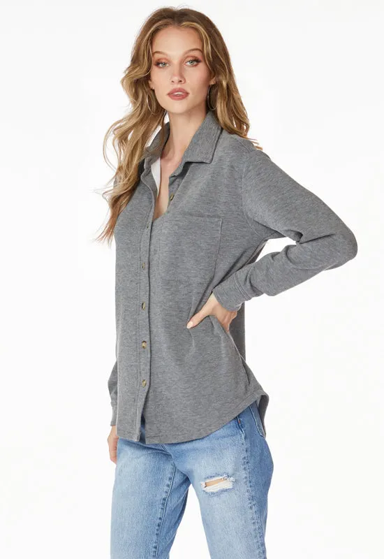 Bobi - Cozy Button Front Shacket Charcoal