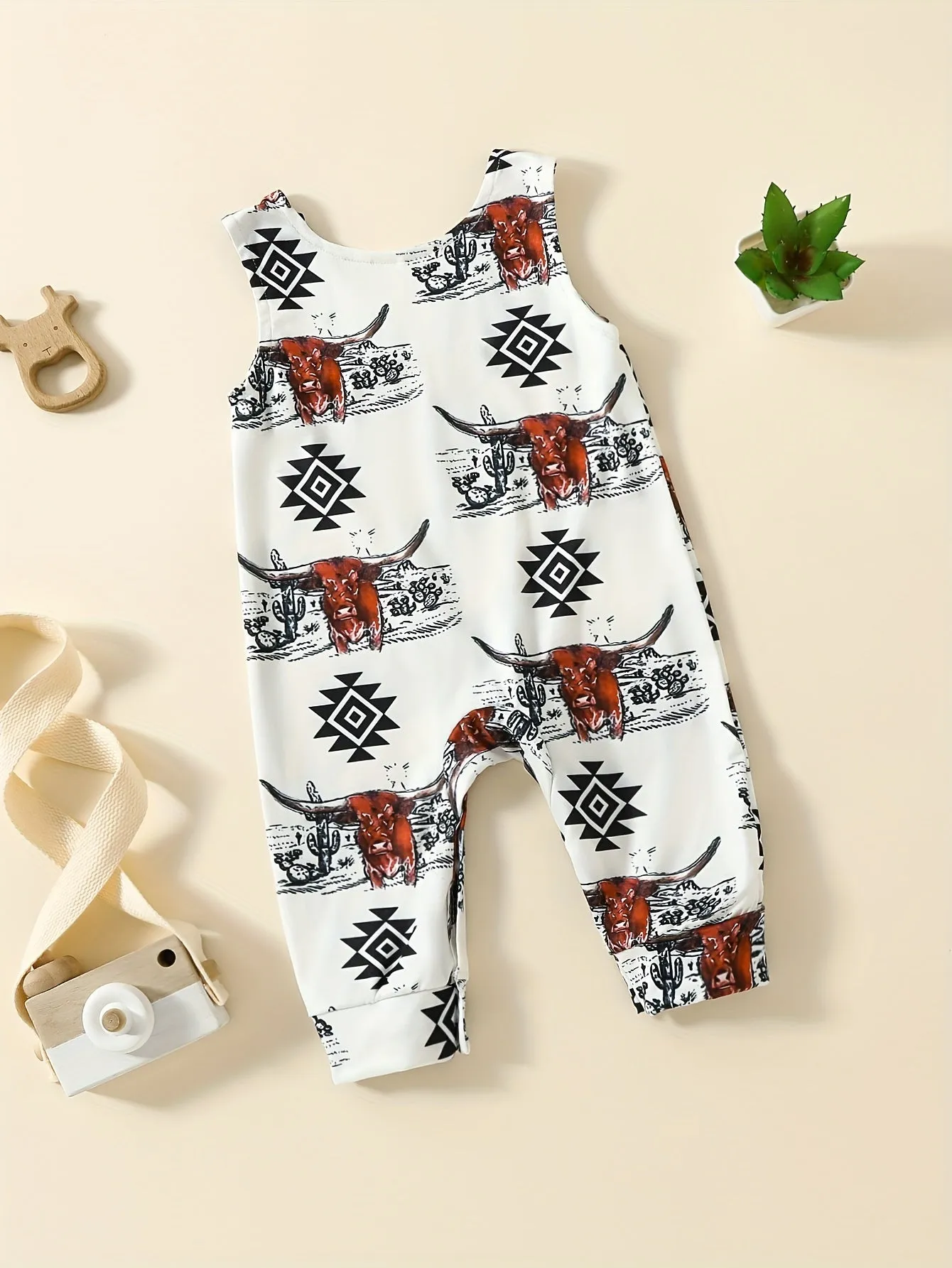 Bull Print Bodysuit Comfortable Summer Sleeveless Onesie for Baby Boy