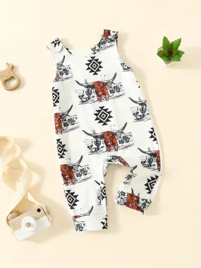 Bull Print Bodysuit Comfortable Summer Sleeveless Onesie for Baby Boy