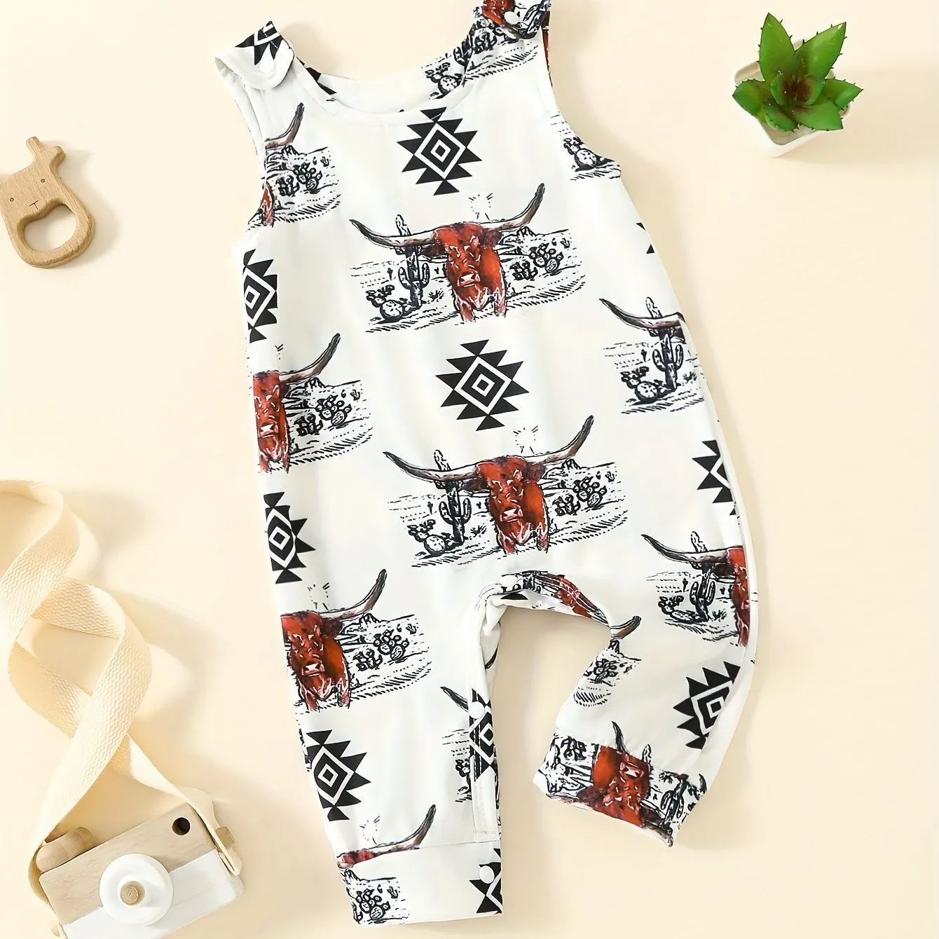 Bull Print Bodysuit Comfortable Summer Sleeveless Onesie for Baby Boy