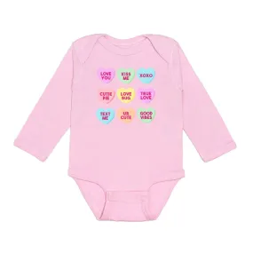 Candy Hearts Valentine's Day Long Sleeve Bodysuit - Pink