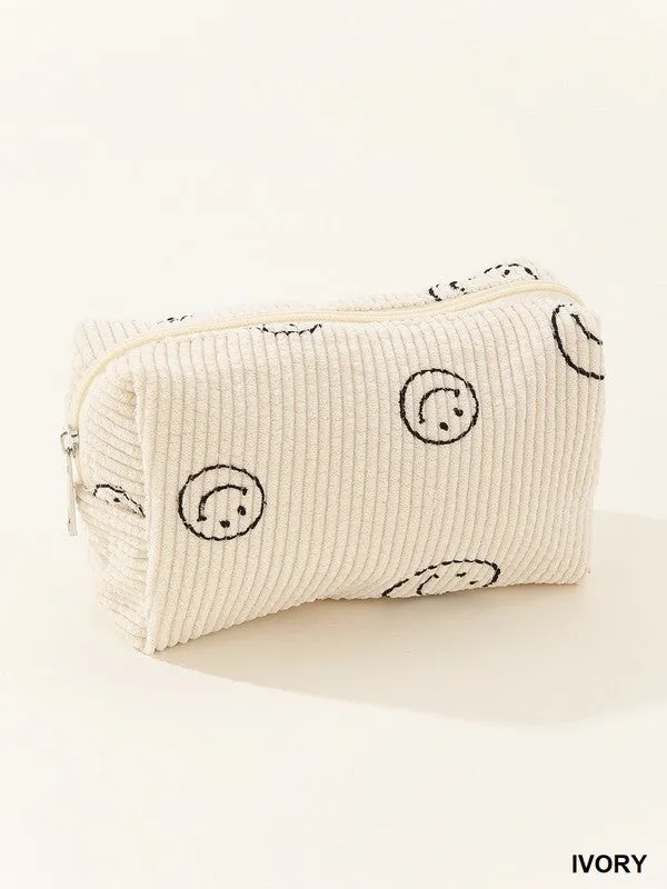 Corduroy Smiley Face Cosmetic Pouch