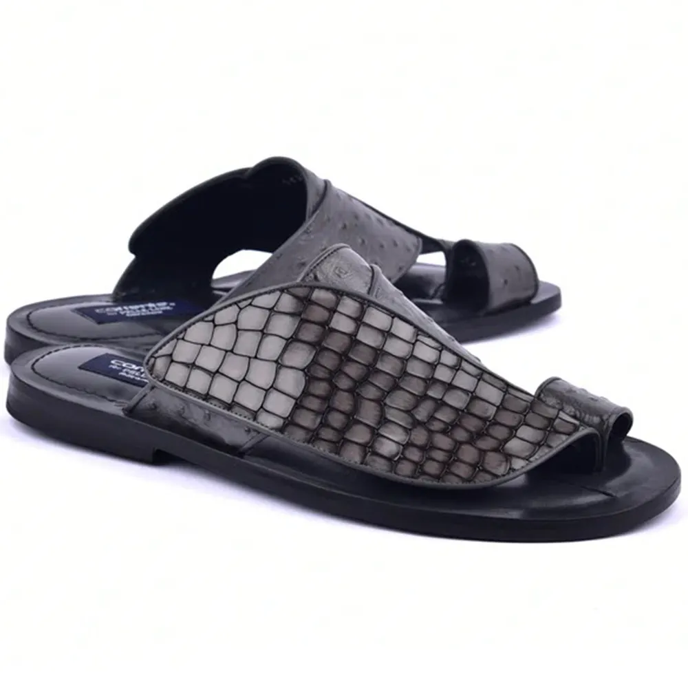 Corrente C0053-5830 Croco Print & Ostrich Leather Sandals Grey