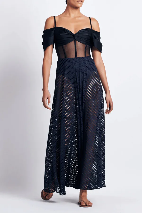 Corset Netted Maxi Dress Black