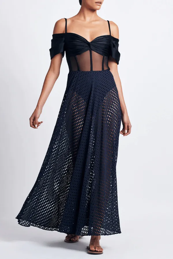 Corset Netted Maxi Dress Black