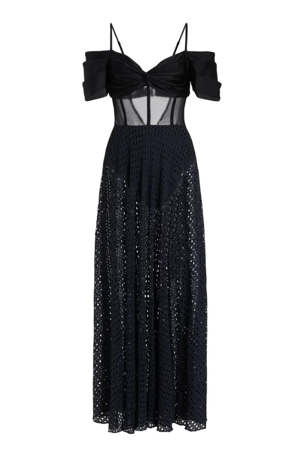 Corset Netted Maxi Dress Black