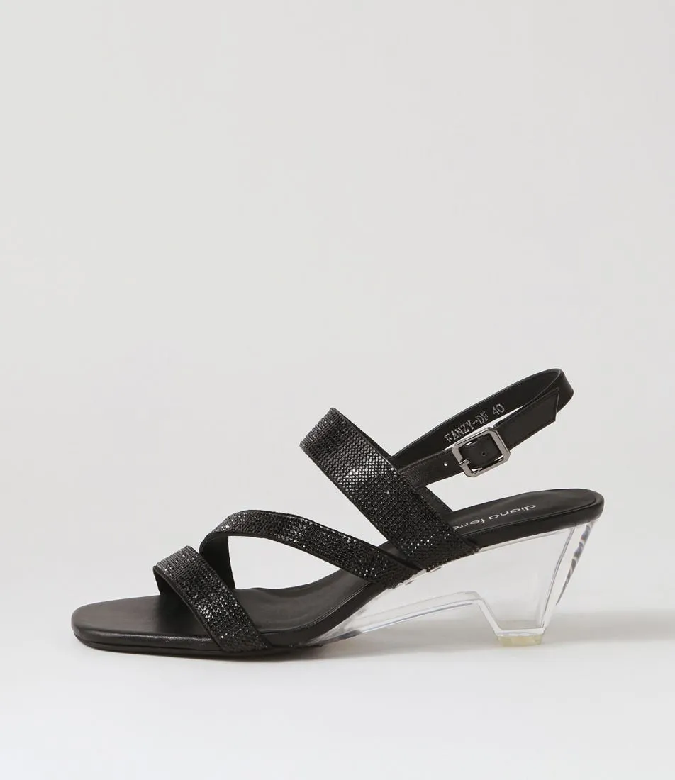 DIANA FERRARI Fanzy Black Clear Jewels Leather Sandals