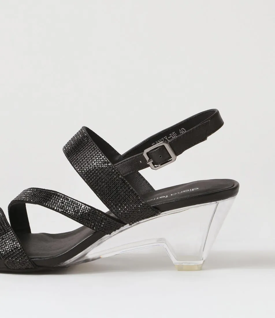 DIANA FERRARI Fanzy Black Clear Jewels Leather Sandals