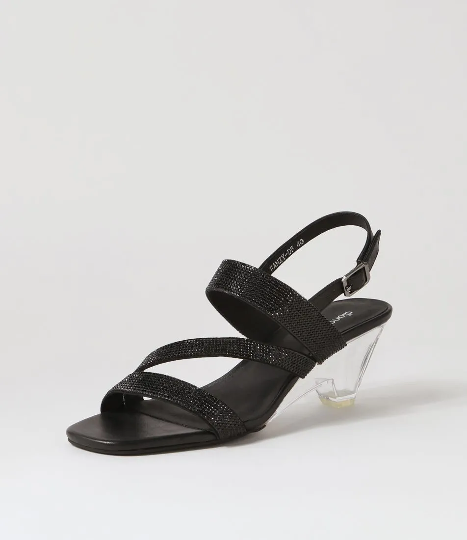 DIANA FERRARI Fanzy Black Clear Jewels Leather Sandals