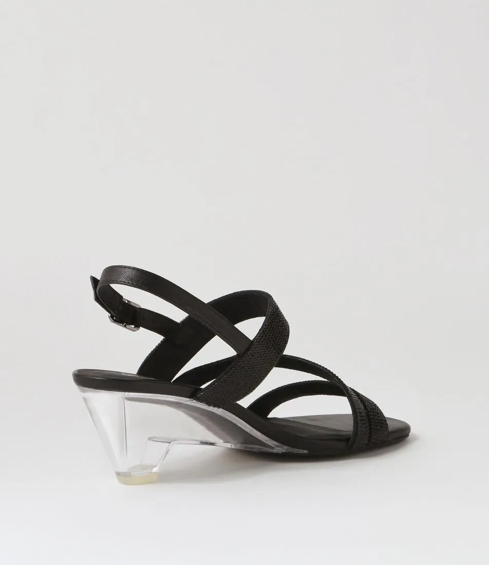 DIANA FERRARI Fanzy Black Clear Jewels Leather Sandals