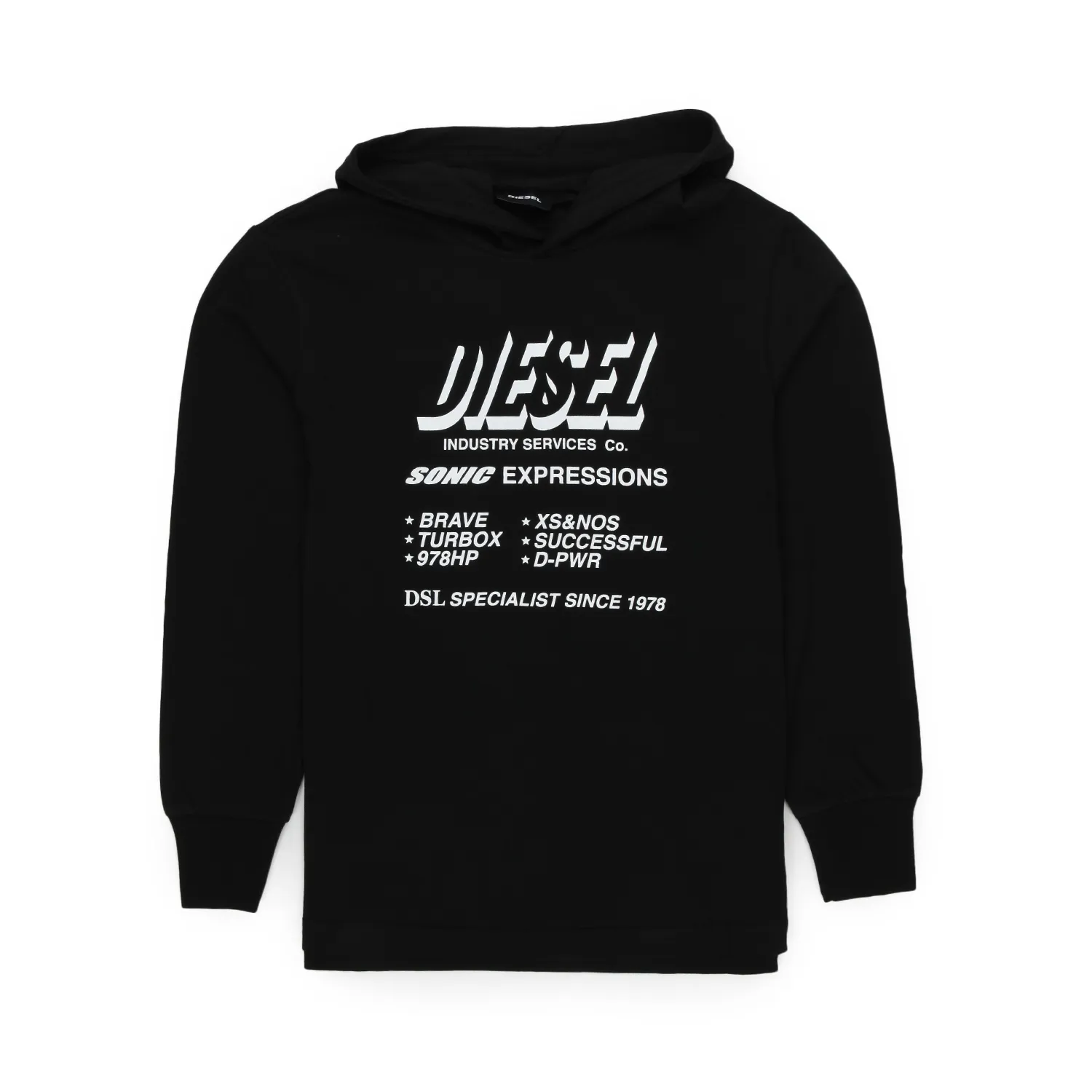 Diesel Black Sweatshirt With Hood And Prints For Children And Teen