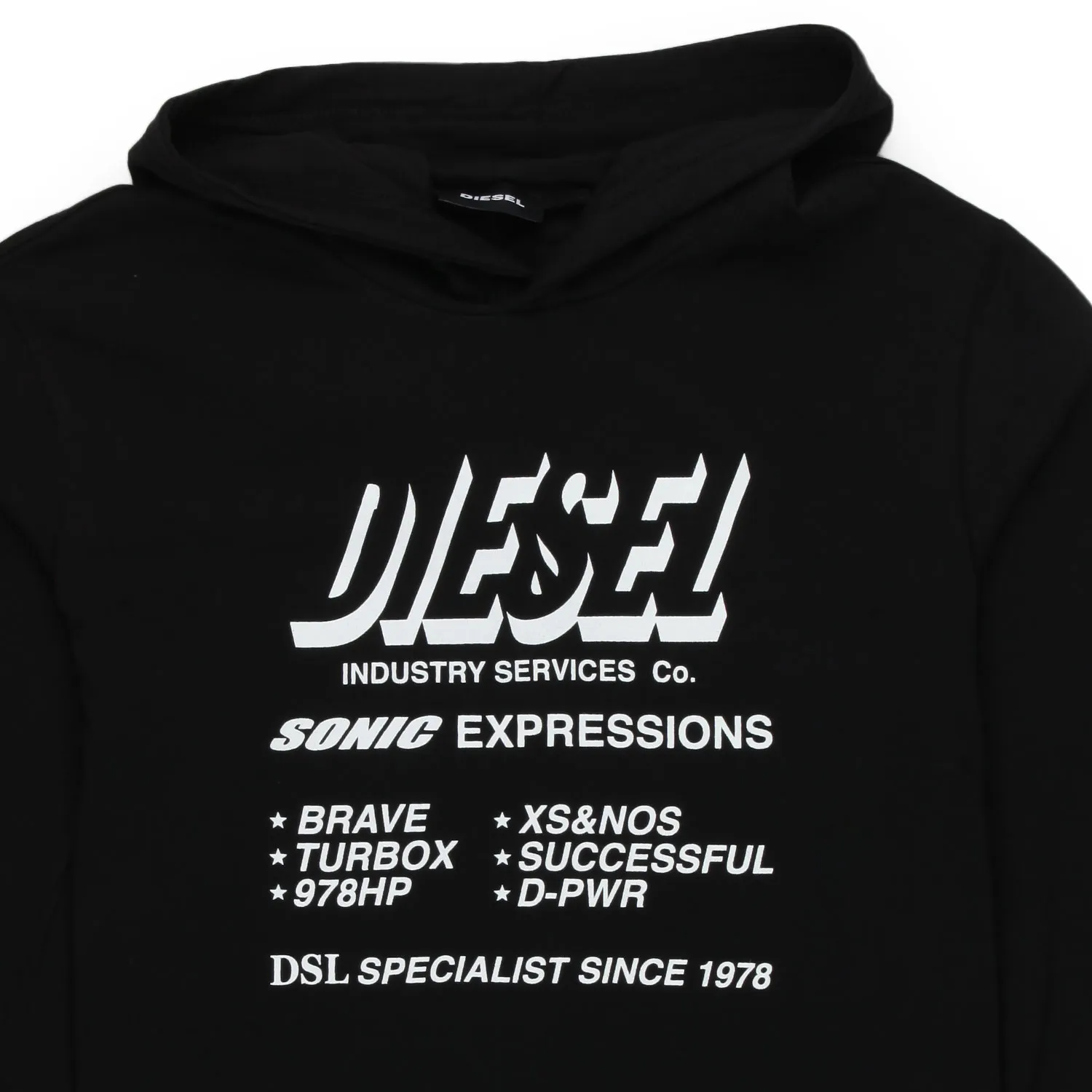 Diesel Black Sweatshirt With Hood And Prints For Children And Teen