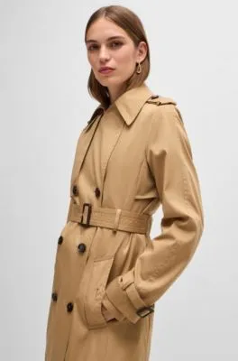 Double-breasted trench coat with buckled belt