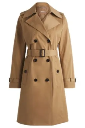 Double-breasted trench coat with buckled belt