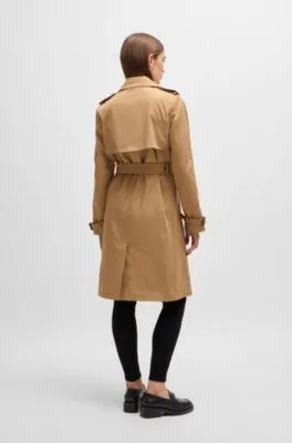 Double-breasted trench coat with buckled belt