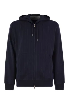 DOUBLE PINSTRIPE FLEECE TOPWEAR IN COTTON, CASHMERE AND SILK WITH ZIP AND HOOD