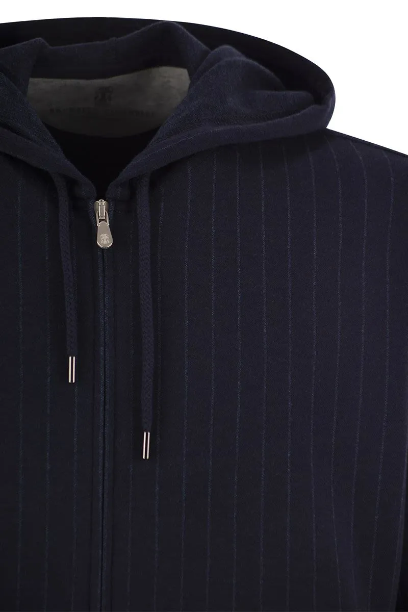 DOUBLE PINSTRIPE FLEECE TOPWEAR IN COTTON, CASHMERE AND SILK WITH ZIP AND HOOD