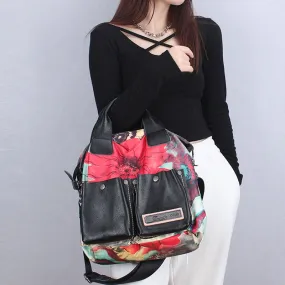 Fashion Leather Women Large Capacity Canvas Crossbody Portable Messenger Tote Handbags Shoulder Bag