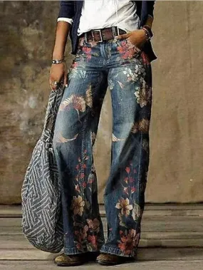 Faux Leather High-Waisted Leggings with Floral Print