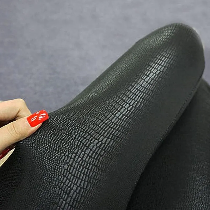 Faux Leather Slim Leggings with Snake Skin Texture