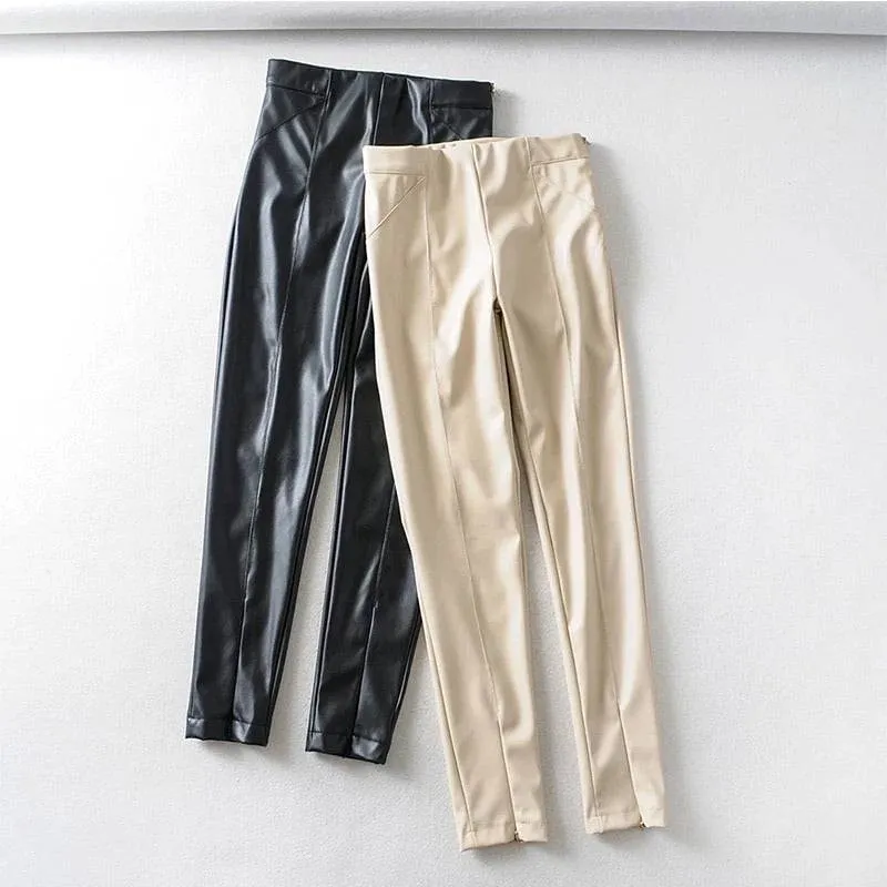 Faux Leather Zippered Ankle Leggings