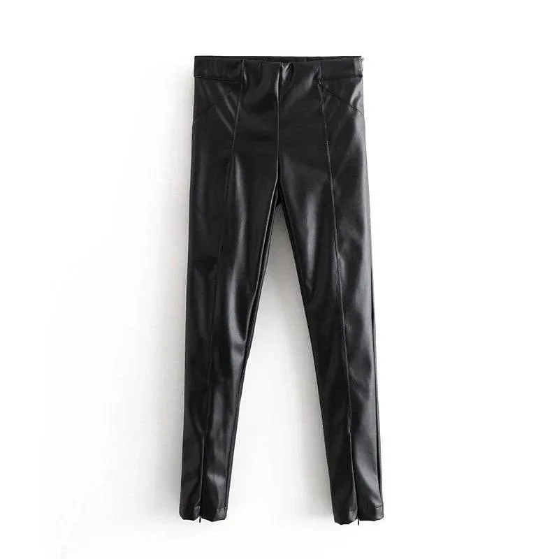 Faux Leather Zippered Ankle Leggings