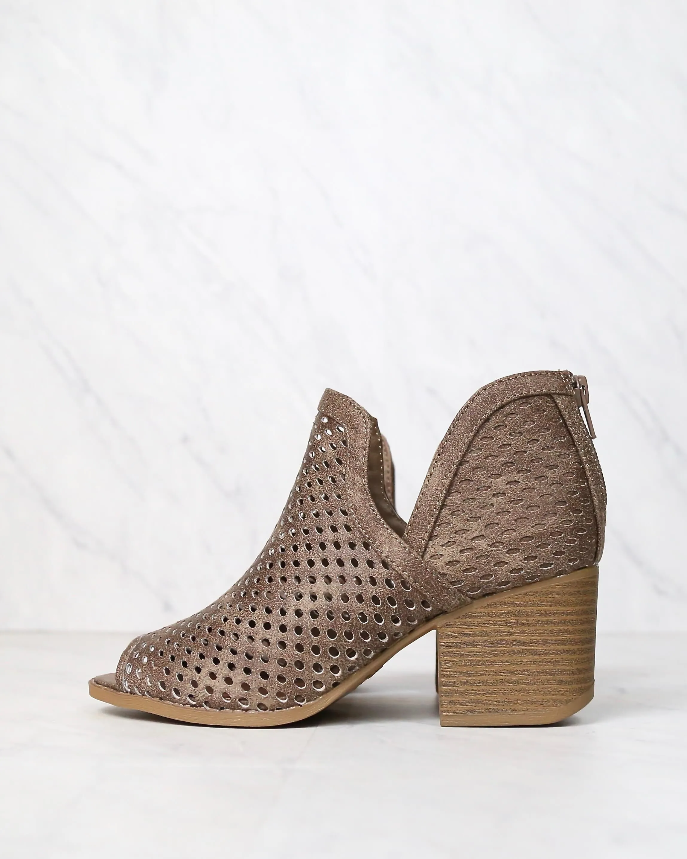 Final Sale - Ashlyn - Perforated Ankle Bootie - Taupe