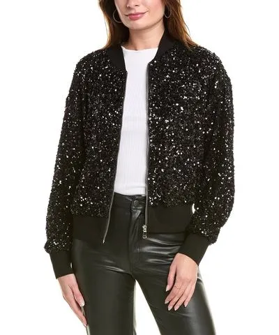 Gracia Sparkling Sequin Zip-Up Bomber Jacket