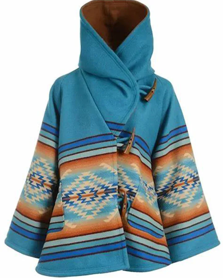 Hesri Womens Turquoise Blue Hooded Poncho Coat