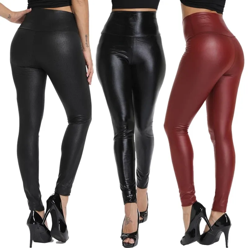 High Waist Faux Leather Pants Slim Pu Leather Leggings Casual