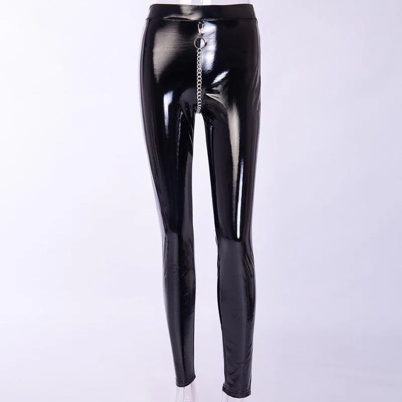 High-Waisted Shiny PU Leather Pants