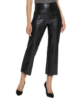 HUE Womens Faux Leather High Rise Flared Pants