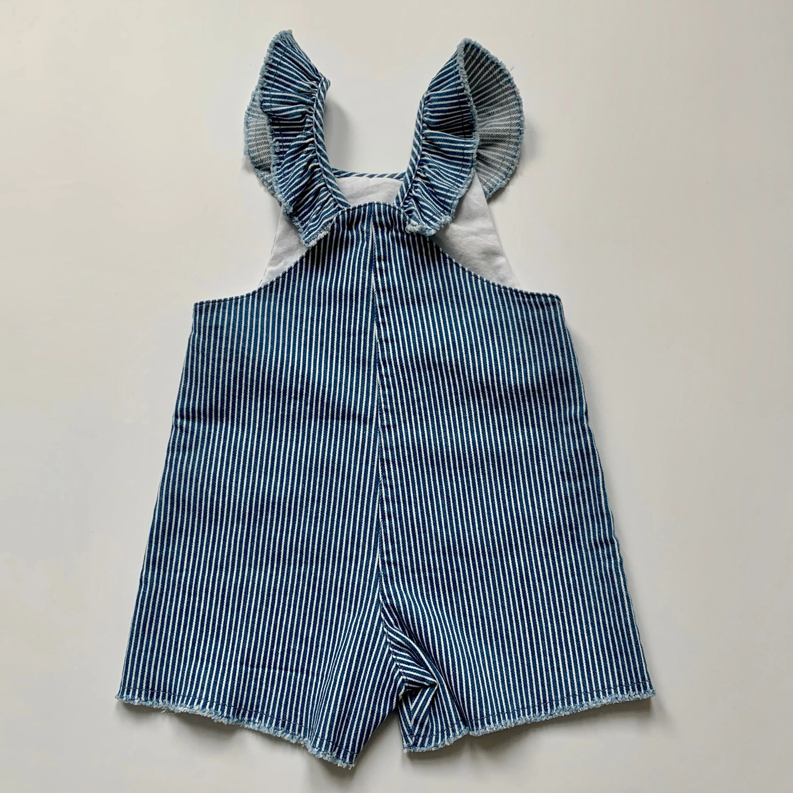 Il Gufo Stripe Denim Romper With Frill: 18 Months