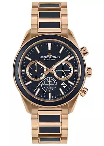 Jacques Lemans Eco Power Solar Chronograph Rose Gold Plated & Vegan Apple Skin Men’s Bracelet Watch | Kaleidoscope