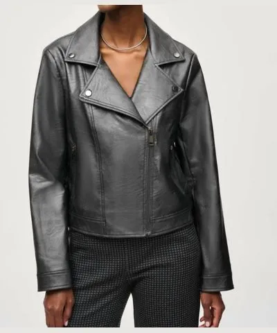 Joseph Ribkoff Faux Leather Biker Jacket In Black Current