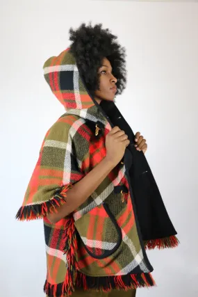 Live: 117 Vintage Plaid Fringe Reversible Cape