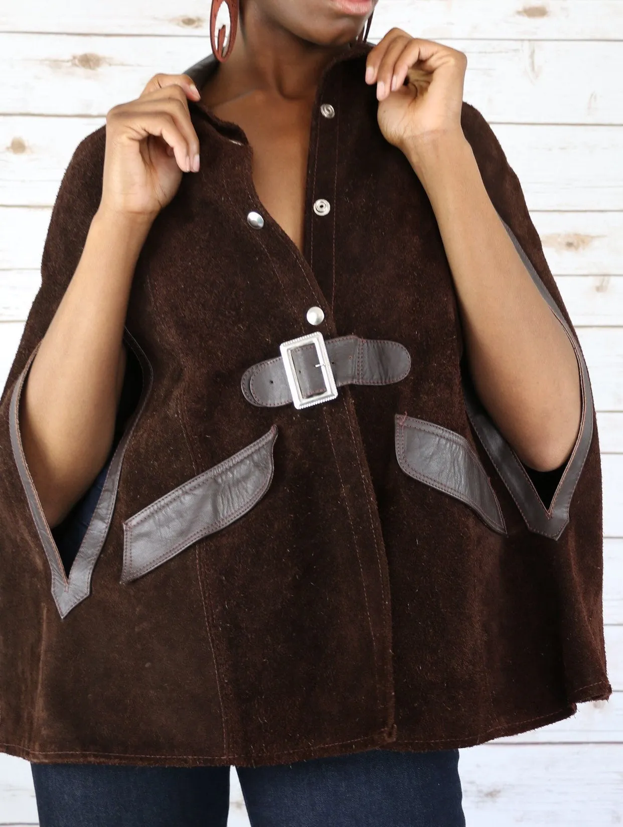 Live: 92 Suede and Leather Brown Vintage Cape