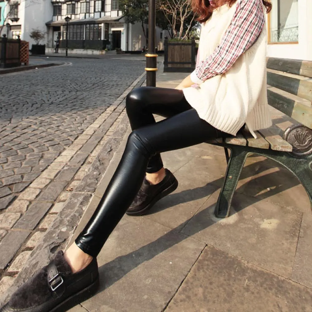 Long and Comfortable Skinny Bodycon Leggings for Women - Faux Leather Material