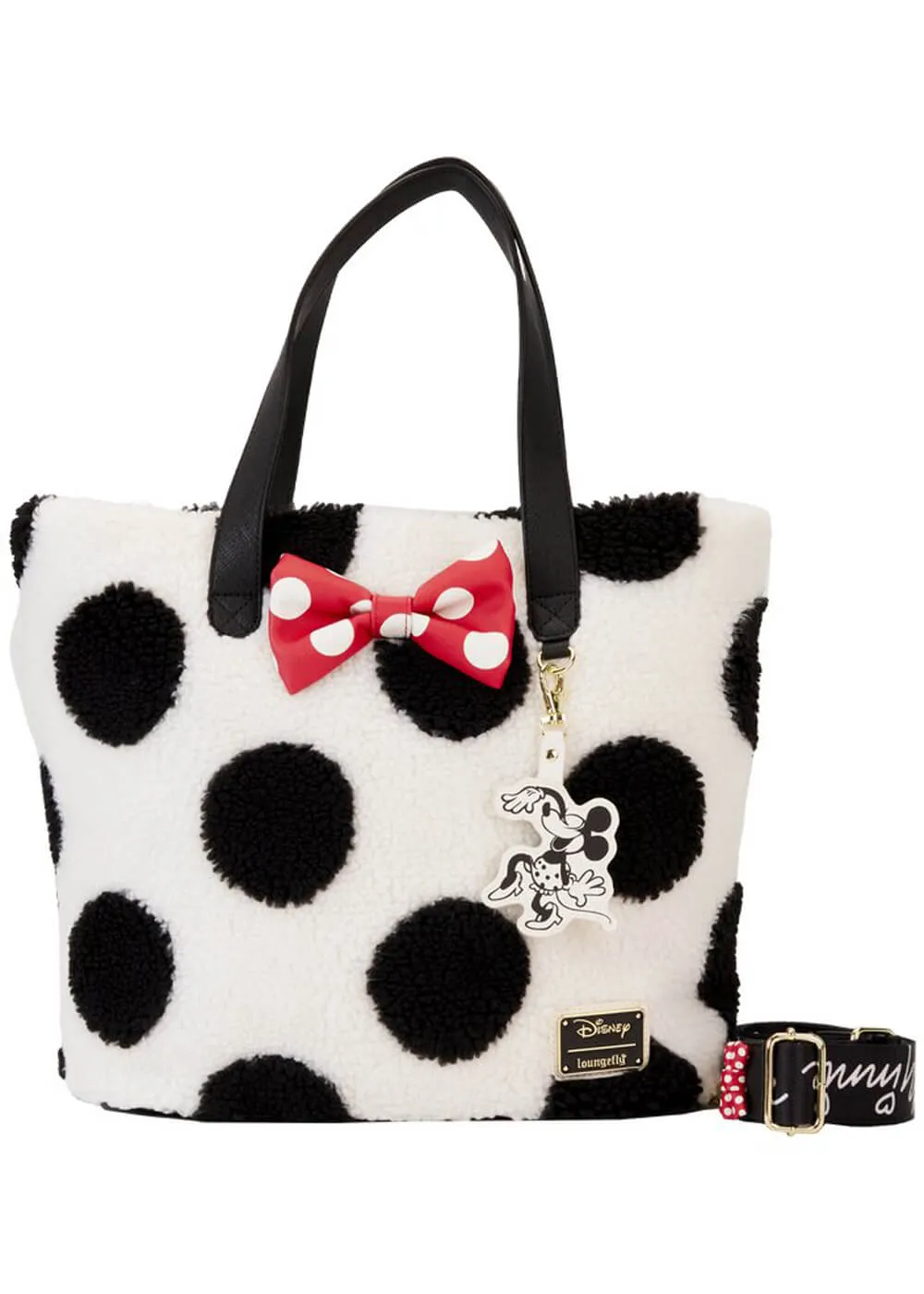 Loungefly Disney Minnie Rocks the Dots Sherpa Tote Bag White