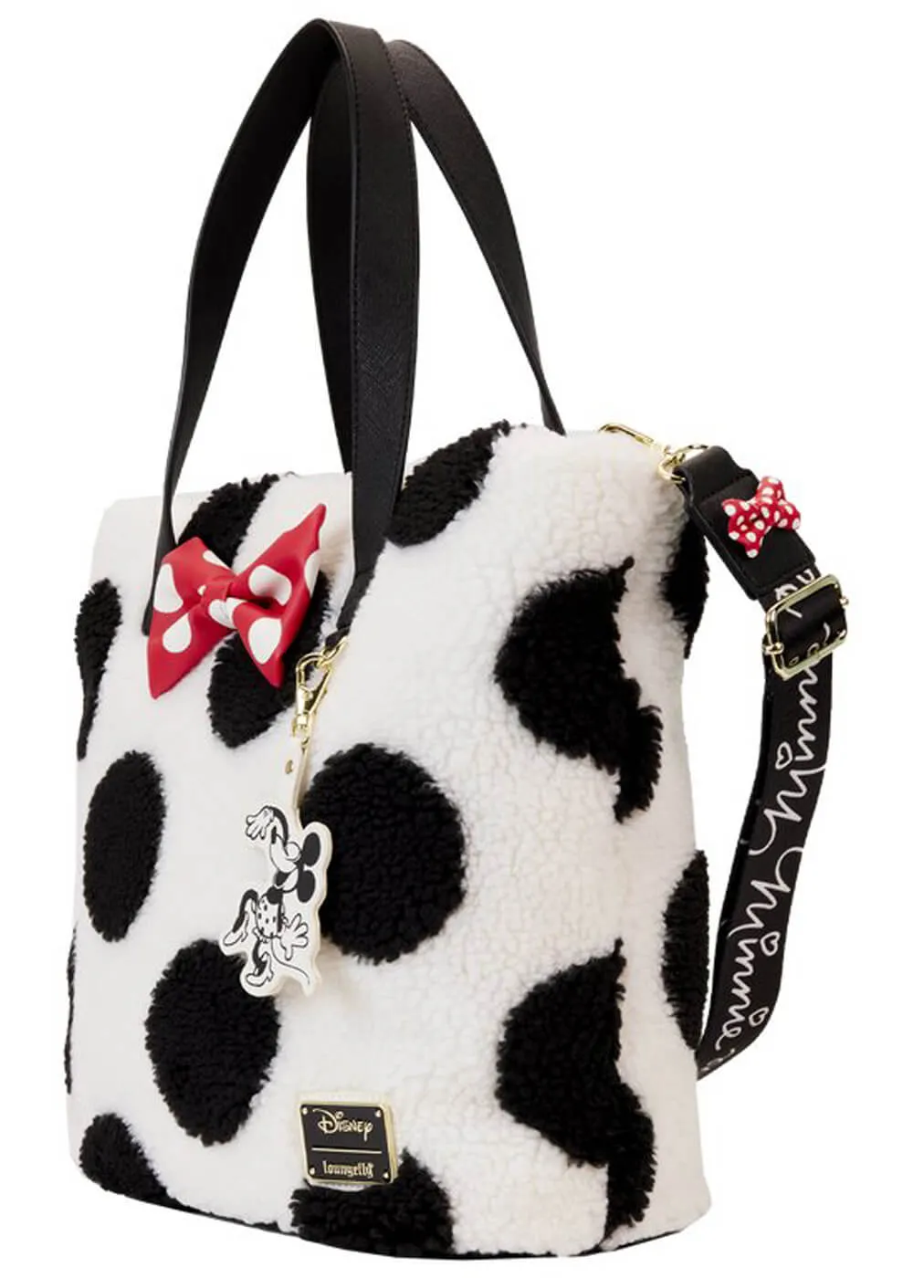 Loungefly Disney Minnie Rocks the Dots Sherpa Tote Bag White