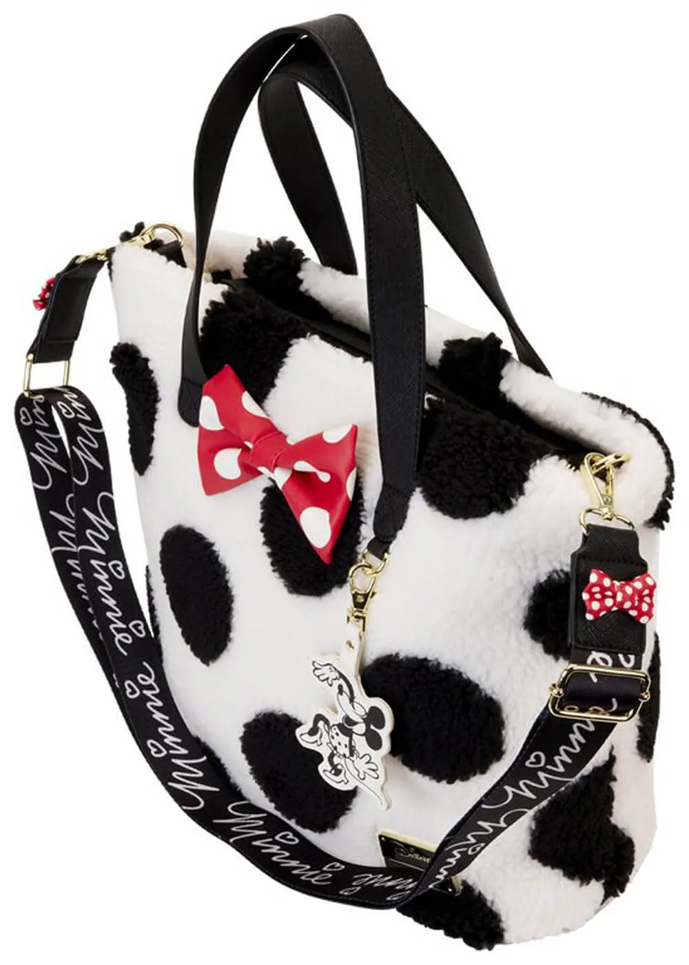 Loungefly Disney Minnie Rocks the Dots Sherpa Tote Bag White